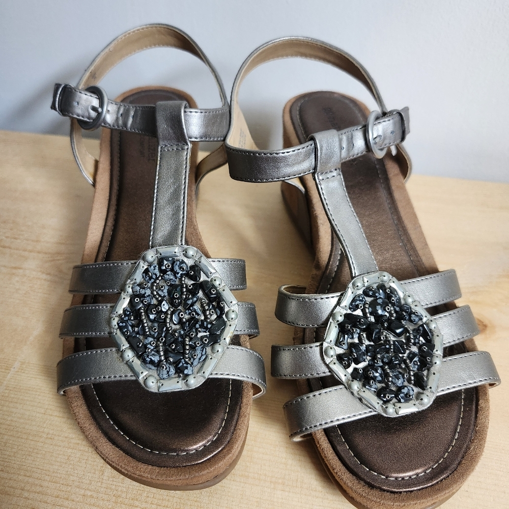 Naturalizer Metallic Strap Sandals with Beaded Accent